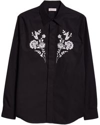 Alexander McQueen - Floral Embroidered Cotton Button-up Shirt - Lyst