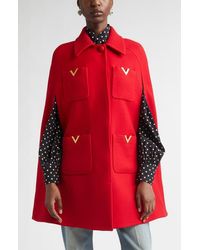 Valentino - V-Detail Wool & Silk Double Drill Cape - Lyst