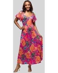 24seven Comfort Apparel - Paisley Cold Sholder Ruffle Sleeve A-Line Maxi Dress - Lyst