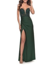 La Femme - Long Dress With Jersey Skirt And Lace Illusion Bodice - Lyst