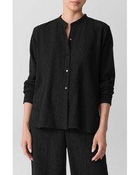 Eileen Fisher - Crinkled Mandarin Collar Button-Up Shirt - Lyst