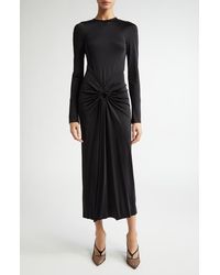 Victoria Beckham - Long Sleeve Gathered Jersey Midi Dress - Lyst