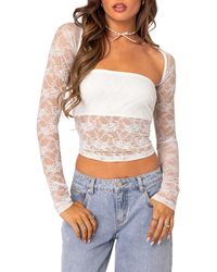 Edikted - Addison Sheer Long Sleeve Lace Top - Lyst