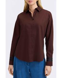 Foxcroft - Brooke Grosgrain Trim Cotton Button-Up Shirt - Lyst