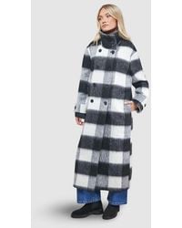 Oasis - Brushed Check Funnel Neck Coat - Lyst