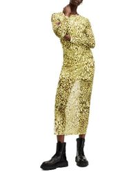 AllSaints - Curve-Skimming Printed Mesh Long Dress - Lyst