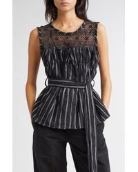 KÚR - Bobbin Lace Yoke Stripe Belted Top - Lyst