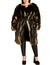 City Chic - Diva Belted Faux Fur Coat - Lyst