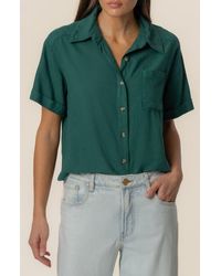Kut From The Kloth - Aida Linen Blend Short Sleeve Button-Up Top - Lyst