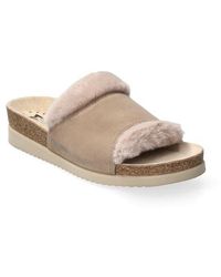 Mephisto - Faux Fur Trimmed Leather Slide Sandals - Lyst