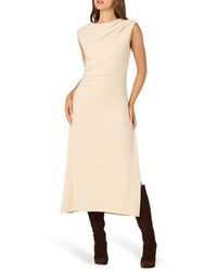 Astr - Drape Sleeveless Midi Dress - Lyst