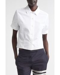 Thom Browne - Pleated Cotton Poplin Button-Up Blouse - Lyst
