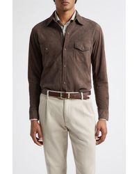 Eleventy - Mixed Media Western Suede & Merino Wool Snap Overshirt - Lyst