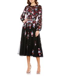 Mac Duggal - Sequin Floral Long Sleeve A-line Dress - Lyst