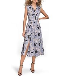 Donna Karan - Floral Cap Sleeve Fit & Flare Midi Dress - Lyst