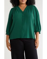 Cece - Ruffle Trim V-Neck Button-Up Top - Lyst