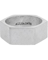 AllSaints - Sterling Silver Hexagonal Band Ring - Lyst