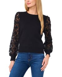 Cece - Mixed Media Lace Sleeve Sweater - Lyst