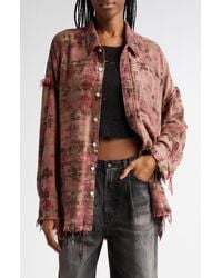 R13 - Shredded Seam Drop Neck Plaid Flannel Button-Up Shirt - Lyst
