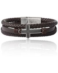 Lucky Brand - Braided Leather Bracelet With Cross - Lyst