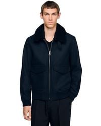 Sandro - Wool Aviator Jacket With Shearling - Lyst