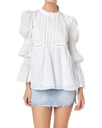 English Factory - Eyelet Long Sleeve Cotton Top - Lyst