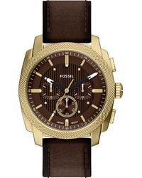 Fossil - Machine Chronograph Goldtone Leather Strap Watch, 44Mm - Lyst