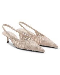 Mango - Woven Pointed Toe Slingback Kitten Heel Pump - Lyst