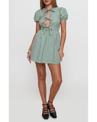 Princess Polly - Nurture Tie Front Puff Sleeve Cotton Blend Minidress - Lyst