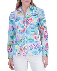 Foxcroft - Meghan Travel Print Cotton Button-Up Shirt - Lyst