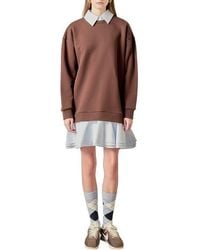 English Factory - Long Sleeve Mixed Media Sweatshirt Minidress - Lyst