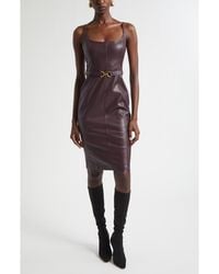 L'Agence - Halia Belted Faux Leather Midi Dress - Lyst