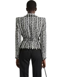 Balmain - Two-Tone Tweed Belted Jacket - Lyst