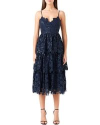 Endless Rose - Floral Lace Tiered Sequin Midi Dress - Lyst