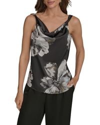 Donna Karan - Printed Cowl Neck Charmeuse Top - Lyst