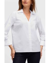 Foxcroft - Carla Tie Cuff Cotton Blend Popover Top - Lyst