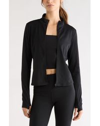 Zella - Thrive Rib Knit Zip Front Sweatshirt - Lyst