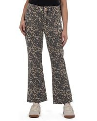 Kut From The Kloth - Kelsey Leopard Print Raw Hem Mid Rise Ankle Flare Jeans - Lyst