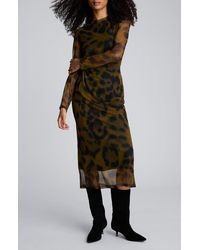 Kenneth Cole - Print Knot Long Sleeve Mesh Midi Dress - Lyst