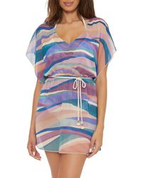 Becca - Sound Waves Metallic Stripe Sheer Cover-up Dress - Lyst