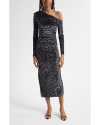 Ramy Brook - Anastasia Leopard Spot Velvet Burnout One-Shoulder Midi Dress - Lyst