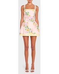 Amanda Uprichard - Judie Lemon Print Belted Linen Blend Romper - Lyst