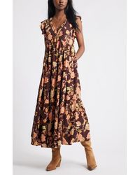 Treasure & Bond - Crinkle Finish Flutter Sleeve Maxi Dress - Lyst