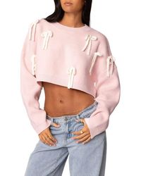 Edikted - Bow-Embellished Cropped Acrylic Sweater - Lyst