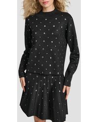 DKNY - Studded Metallic Mock Neck Sweater - Lyst