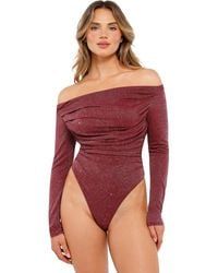 Popilush - Shapewear Metallic Knit Long Sleeve Slimming Bodysuit - Lyst