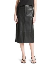 Vince - Straight Fit Leather Midi Skirt - Lyst