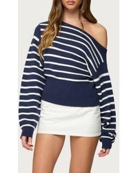 Edikted - Mika Stripe Oversize Off The Shoulder Sweater - Lyst