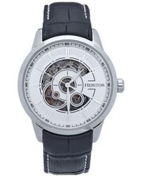 Heritor - Davies Semi-Skeleton Leather-Band Watch - Lyst