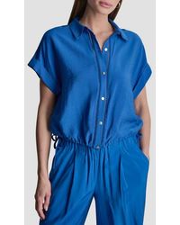DKNY - Ladder Lace Detail Short Sleeve Button-Up Shirt - Lyst